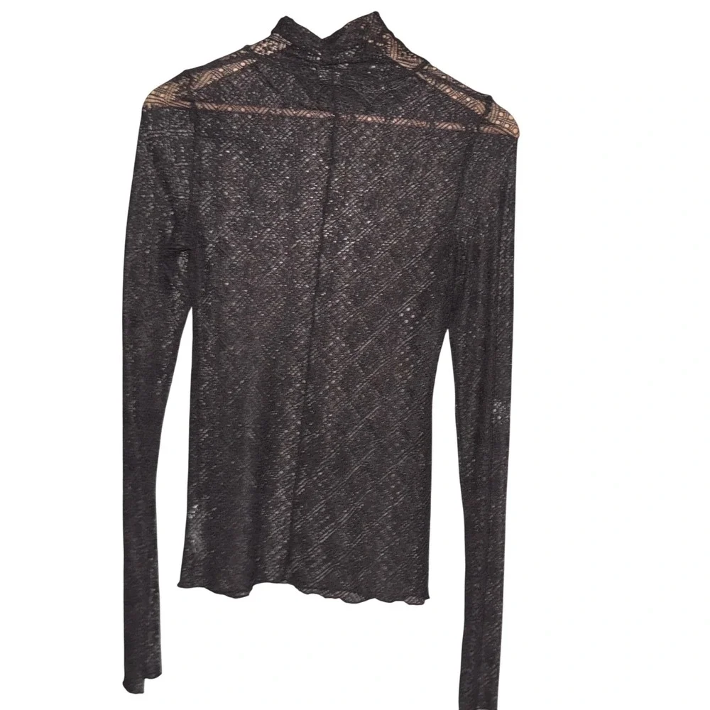 Free People Intimately Black Lace Mock Neck Long Sleeve Sheer Top Romantic Y2K M